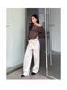 2025 Autumn/Winter Women's Off-White High-Waisted Retro Wide-Leg Jeans: Loose, Slimming, Floor-Length Straight-Leg Trousers.