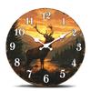 Majestic Deer At Sunset Wall Clock, Nature Landscape Theme Decorative Timepiece, Scenic Mountain and Forest Design Hang Clock, S