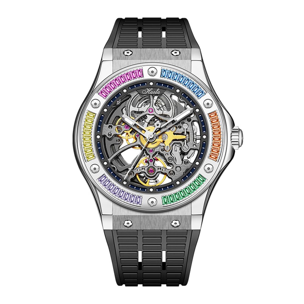 

Чоловічий чоловічий скелетон із механічним автоматичним заводом, запас ходу, 80 годин, діамантовий безель, порожнистий циферблат, люмінесцентний водонепроникний чоловічий наручний годинник для чоловіків у подарунок