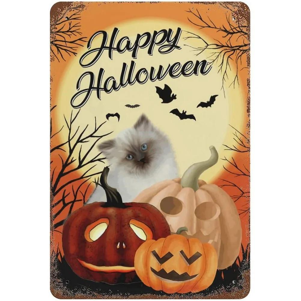 Happy Halloween Plaque Metal Tin Signs Wall Decoration Vintage Art Posters Iron Painting for Man Cave Home Cafe Garden Club Bar