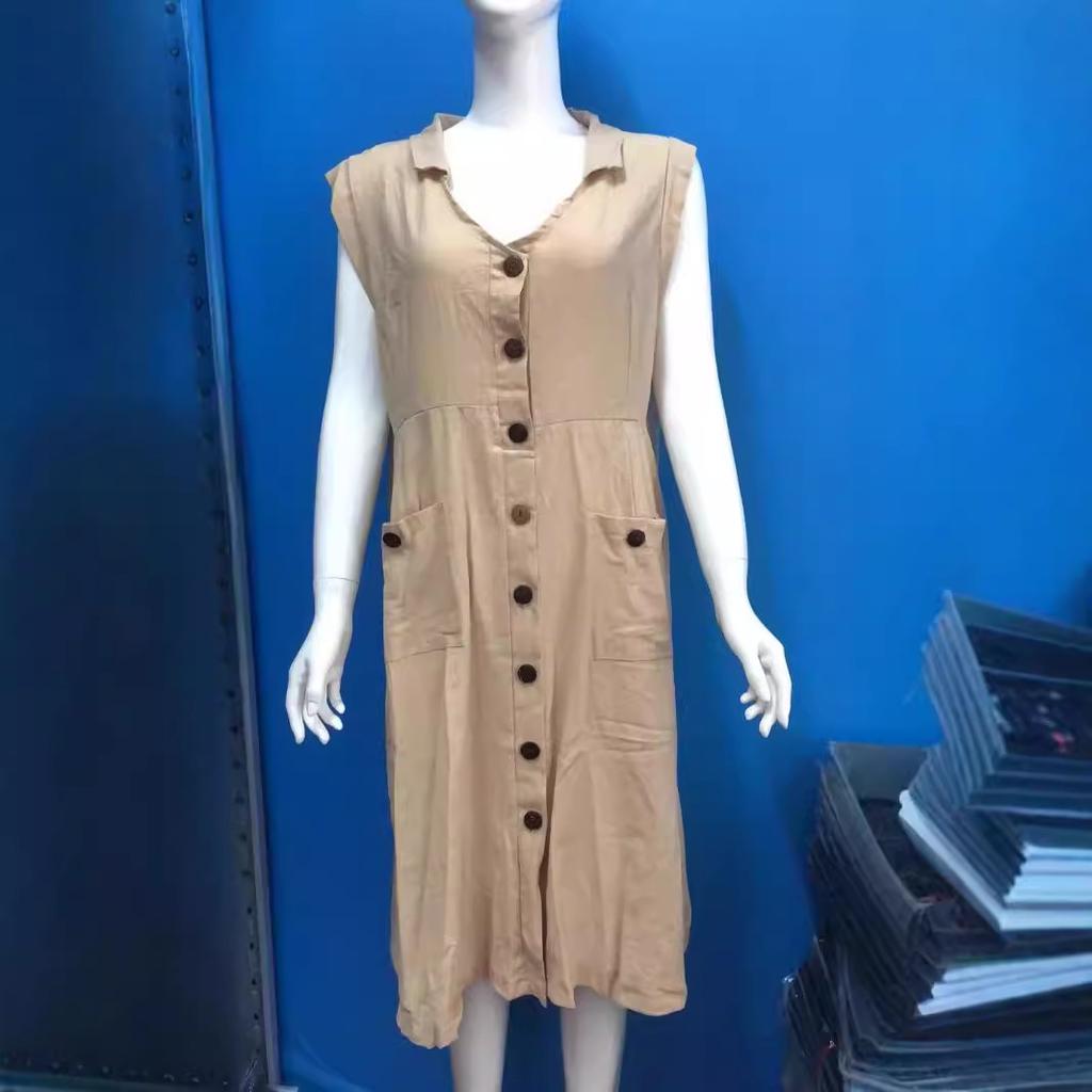 Casual Loose V-neck Single-breasted Button-down Dress for Women