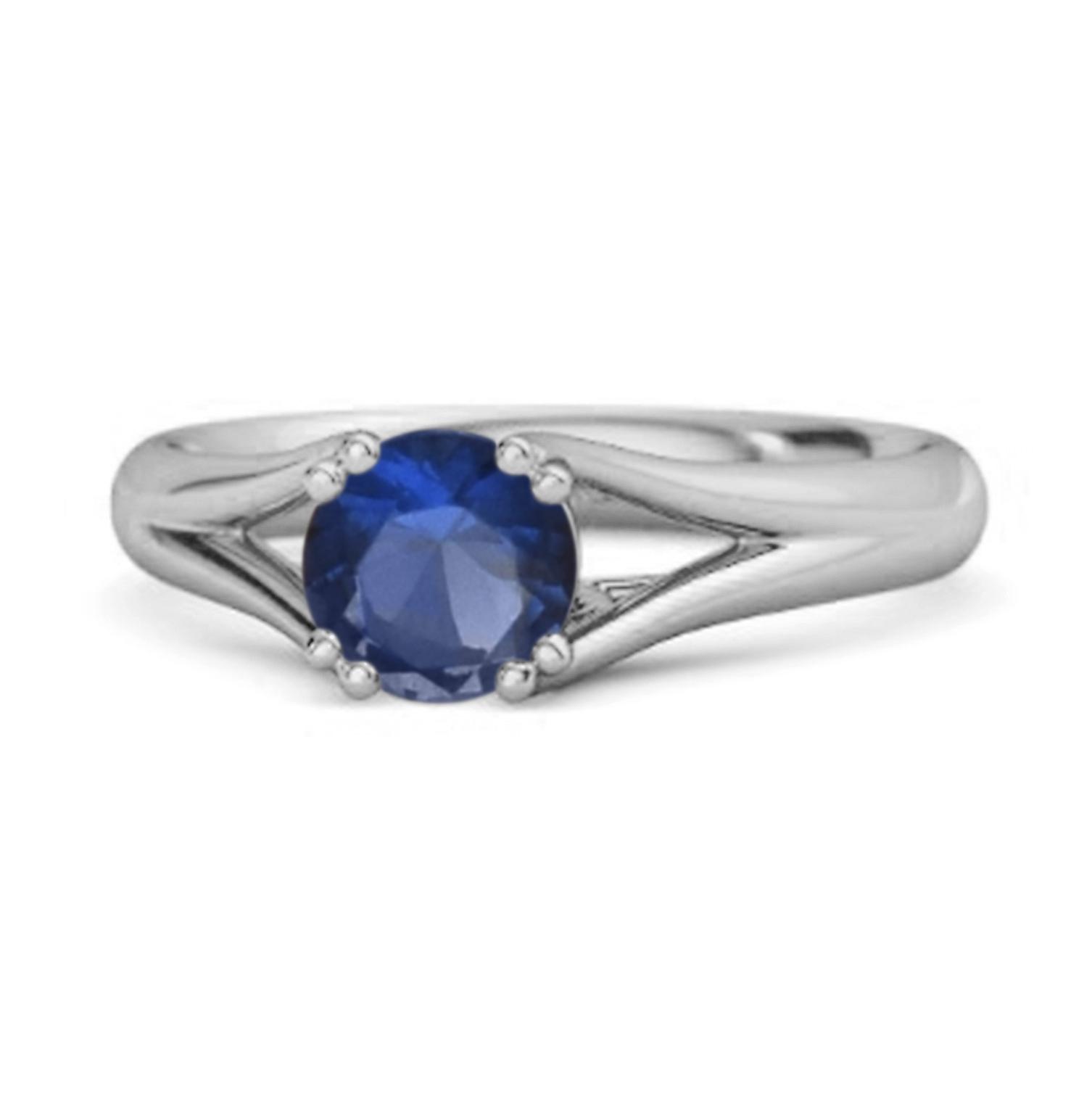 Blue Sapphire Wedding Solitaire Ring - 925 Sterling Silver 6 белый