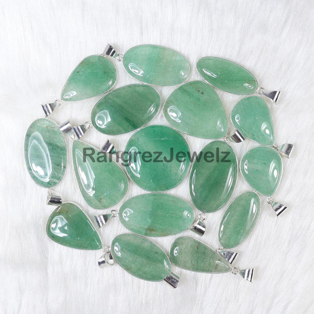 Strawberry Quartz Pendant Bezel Pendant Crystal Green Strawberry Quartz Gemstone Pendant Sterling Silver Pendant Girls Pendant Aventurine Necklace