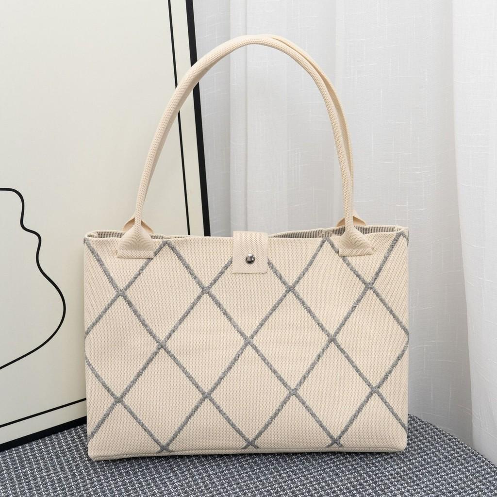 Элегантная Простая Городская Мягкая Сумка-Тоут Белого и Черного Цветов с Алмазной Стежкой белый