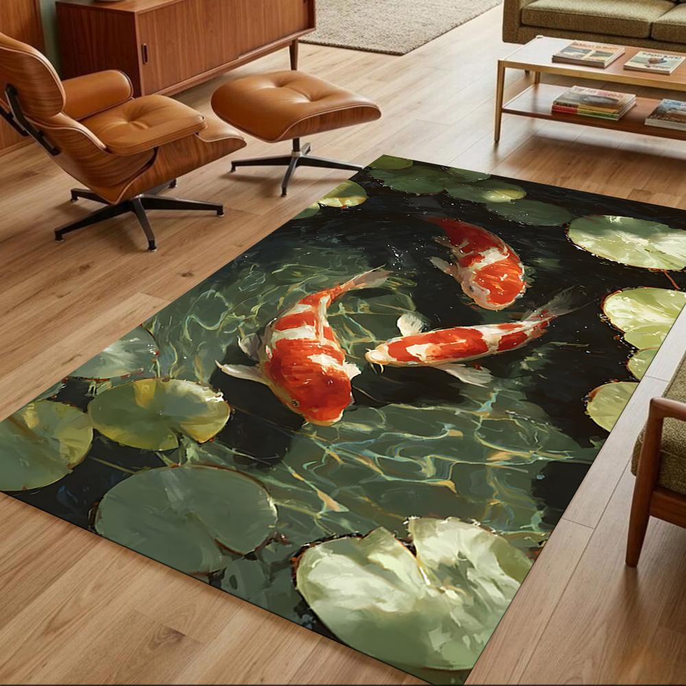 Koi-Fische und Kirschblüten Rutschfester Heimteppich Design für Wohnzimmer Schlafzimmer Büro Dekor Geschenk mit Lebendigem Muster und Bequem
