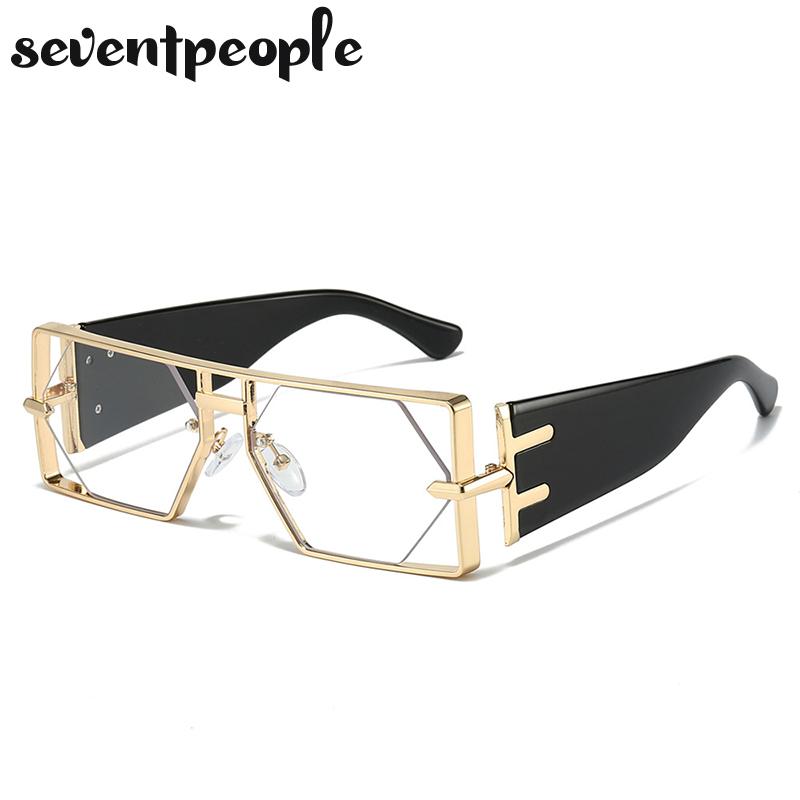Vintage Punk Rectangle Sunglasses Women New  Luxury Brand Trendy Hollow Hexagon Lenses Double Beam Shades For Ladies UV400
