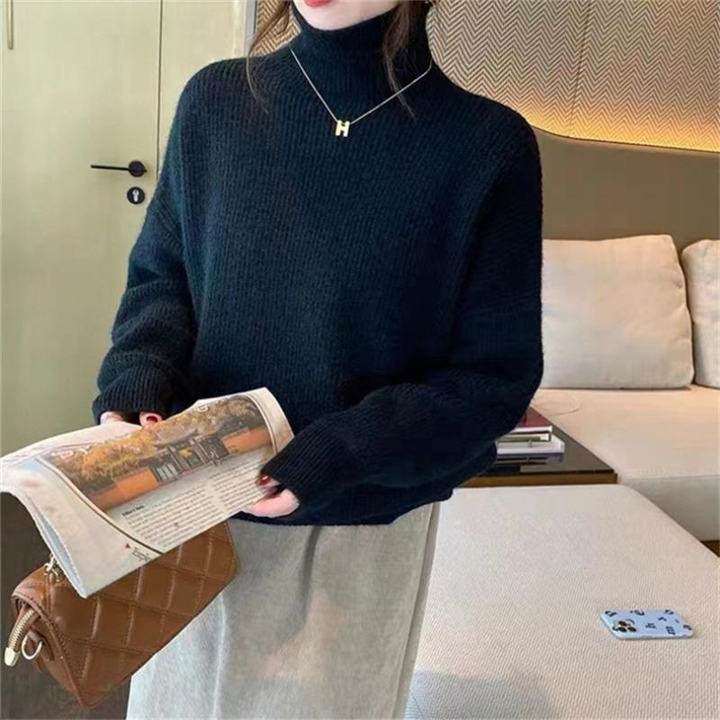 Solid color versatile turtleneck knitted bottoming shirt women's autumn and winter new loose turtleneck pullover sweater inner