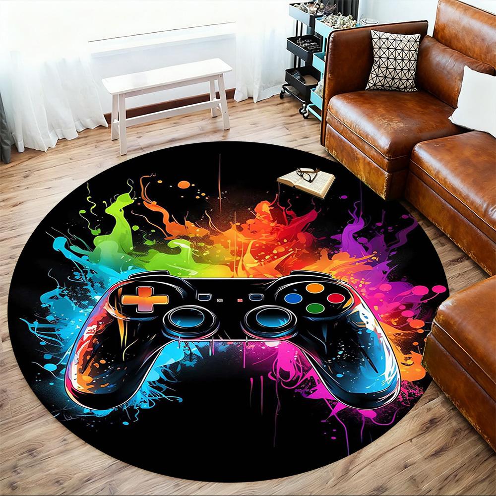 1PC Gaming Controller Round Chair mat Area Rug - Non-Slip, Floor Mat for Office, Bedroom, home decor Christmas Gift c0528001