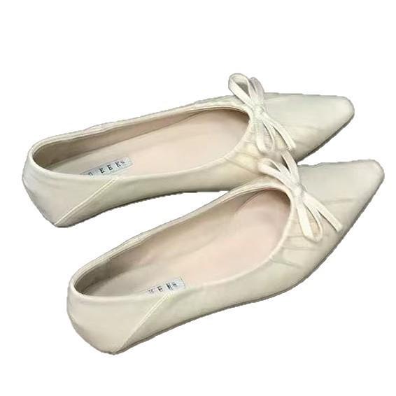 New Sandals Women's 2025 Summer Bow Pointed Head Beautiful Bag Head French Single Shoes with Skirt Commuter Evening Shoes