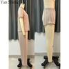 Women Pajama 3‑Piece Set, Color Cotton Button Open Shirt Shorts Pants, Khaki Loose Loungewear For Home Sleep