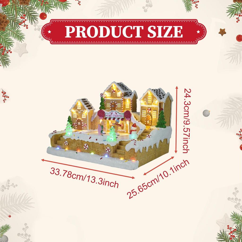 Christmas Village Music Box Creative Gingerbread Skating Toy Collectible Home Decor Figurine Desktop