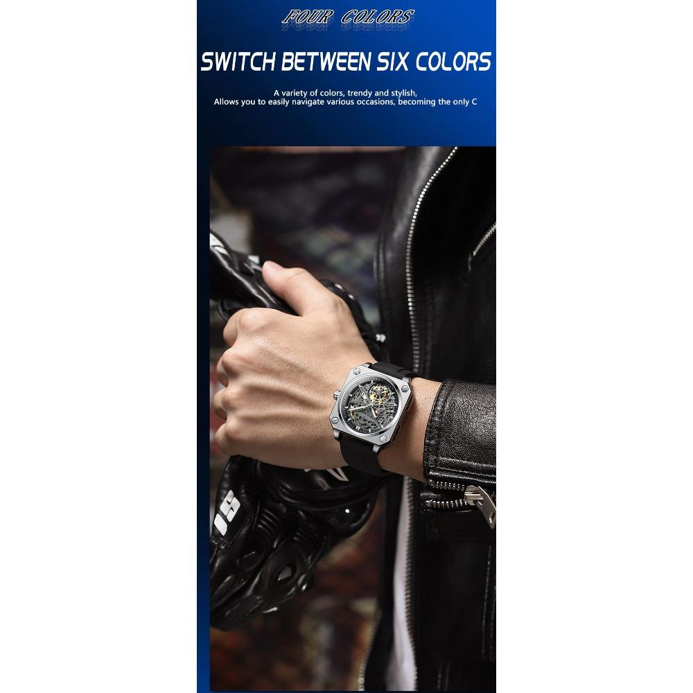 High-End Herrenuhr Skelett Mechanische Uhr Luxus Quadratisch Edelstahlarmband Automatisch Selbstaufziehend Wasserdicht Lumin