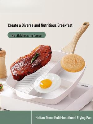 Maifan Stone Non-Stick Divided Frying Pan – Triple-Use for Steak, Breakfast, Eggs
