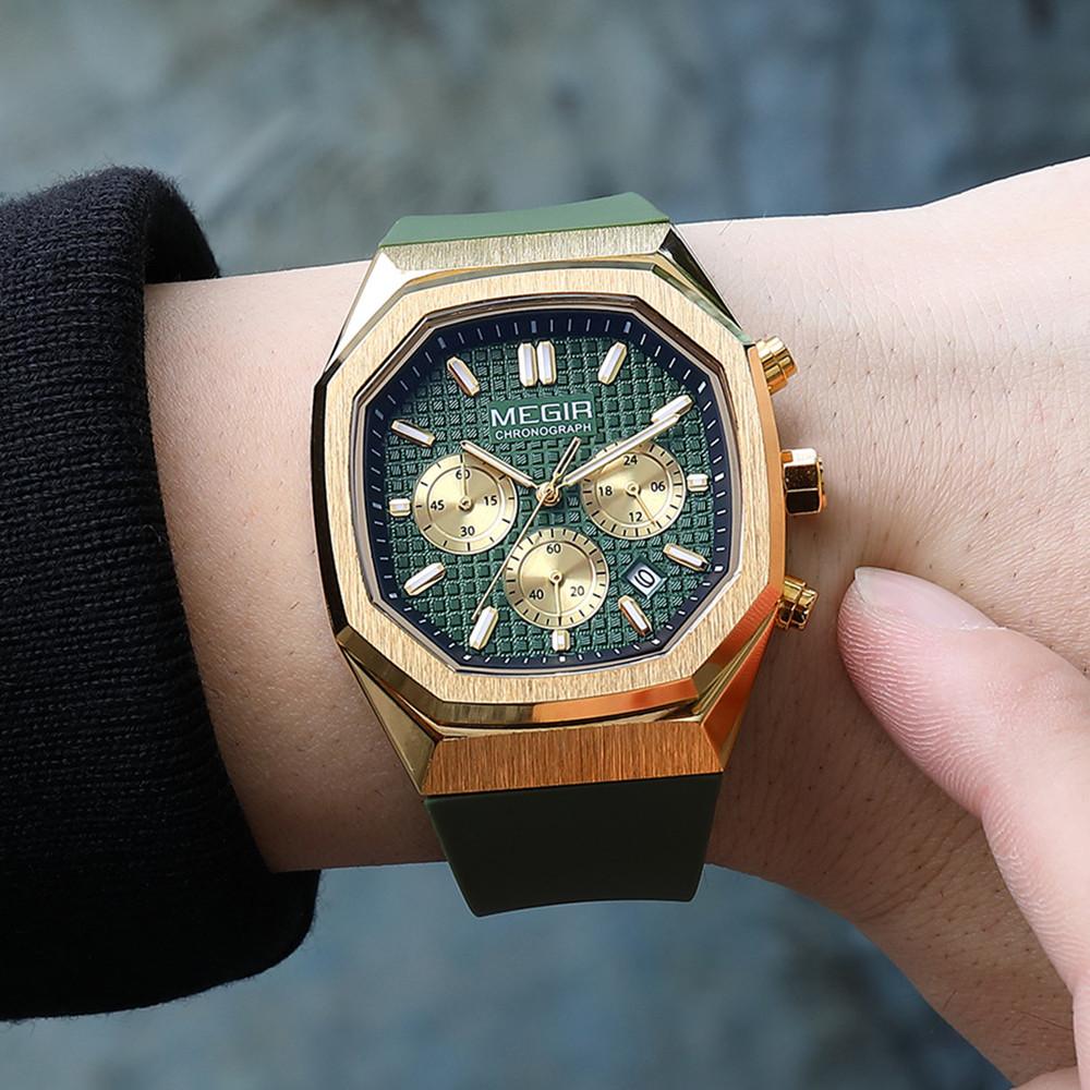 MEGIR Chronograph Fashion Sport Casual Watches for Men Silicone Waterproof Quartz Wristwatch Date Clock Reloj Hombre 2215