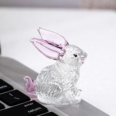 Faux Crystal Rabbit Figurine Transparent Collectible Rabbit Statue Glass Art Animal Ornament Bunny Sculpture for Home Office Desk Car