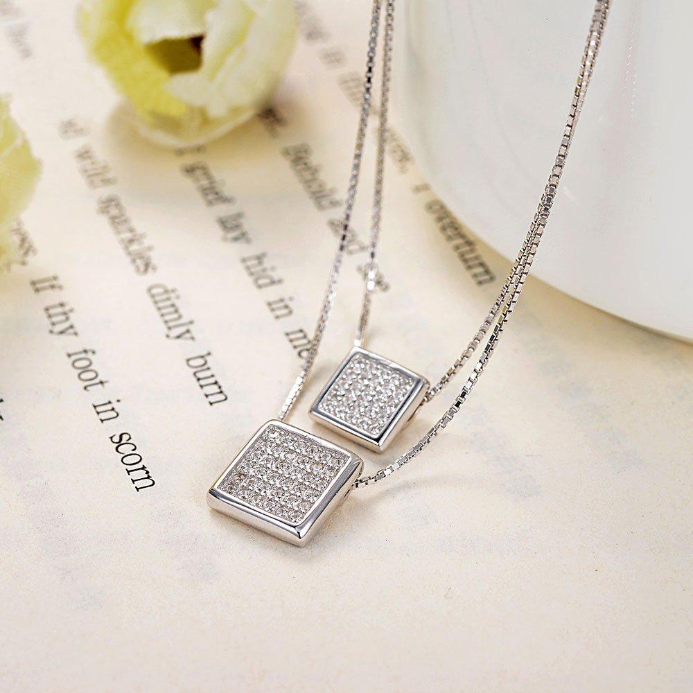 Marque Sugar Cube Collier Double Chaîne Fabriqué en Autriche Diamant CZ Métal Anallergique Prévention de la Décoloration [IUHA]