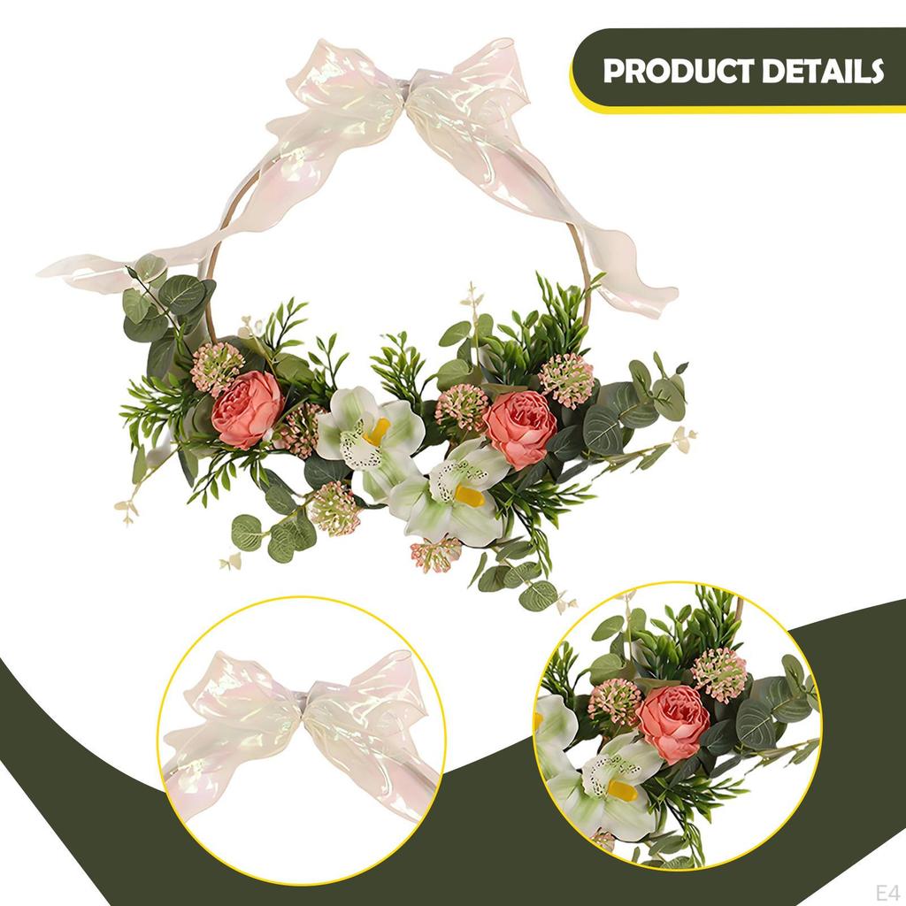 Artificial Door Wreath, Floral Flower Hanging Ornament in And Iron for Country