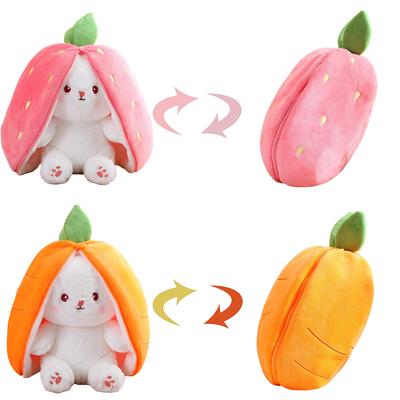 25cm Cosplay Morango Cenoura Coelho Pelúcia Brinquedo Recheado Saco Criativo Em Fruta Transforma Bebê Coelhinho Fofo Boneca De Pelúcia Para Criança