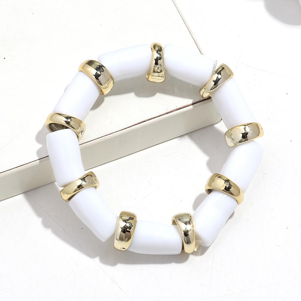 Vintage Acrylic Bamboo Beads Bracelets for Women Fashion Resin Chunky Tube Beaded Stretchy Stackable Bracelet New Jewelry Gift