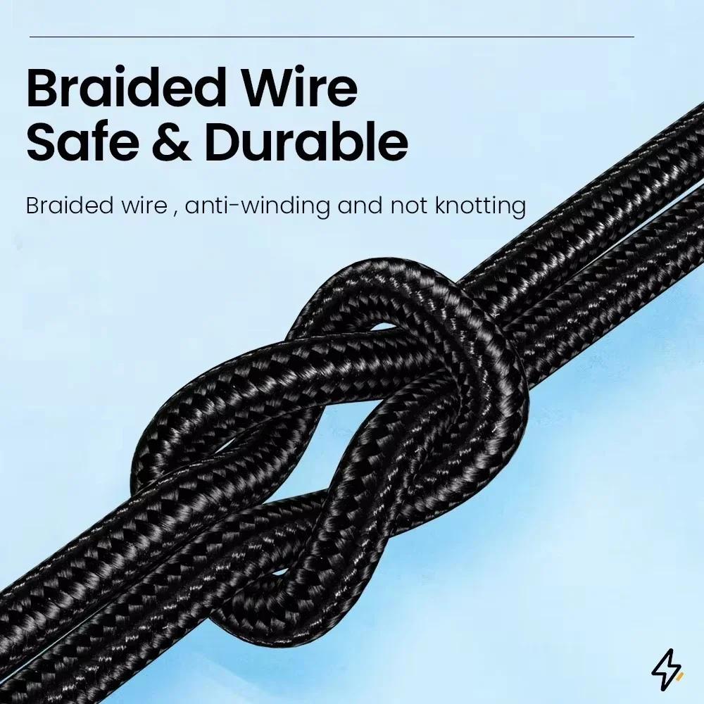 6A 66W USB C Cable 90° Elbow Fast Charging Cord For Samsung Xiaomi Huawei OnePlus Android 0.25-3M Nylon Braided Quick Charge