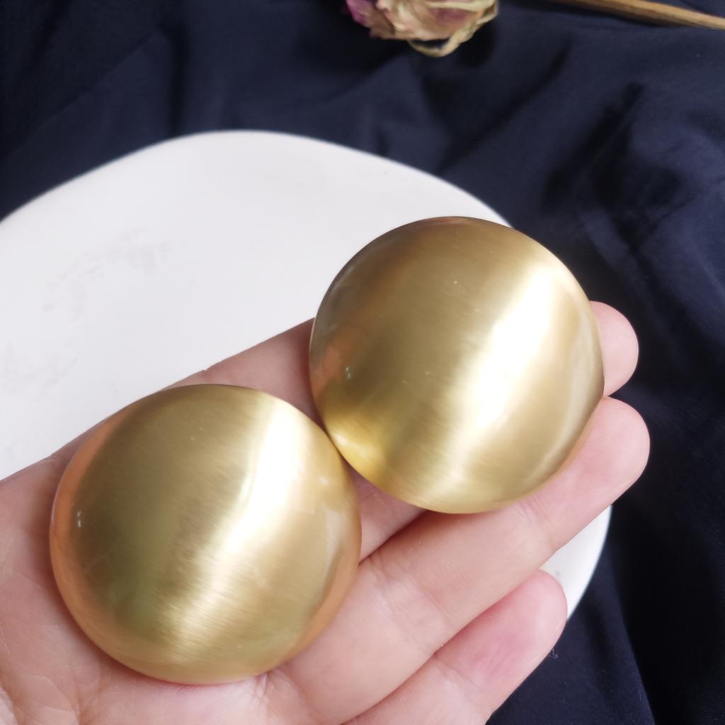 Retro Exaggerated Gold Color Brushed Geometric Spherical Large Stud Earrings for Women Korea Fashion Piercing Earrings Jewelry