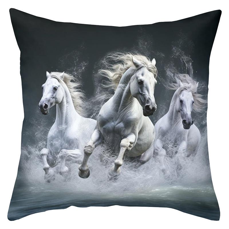 Horses Running Pictures Print Decorative Throw Pillow Polyester Pillowcase, Sofa Decorative Cushion Cov Headboard Pillow
