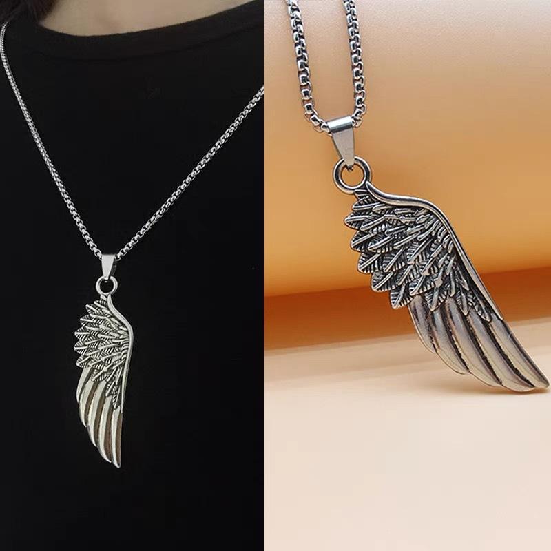 Angel Wing Necklace Unisex Trendy Vintage Feather Pendant Minimalist Choker Necklace