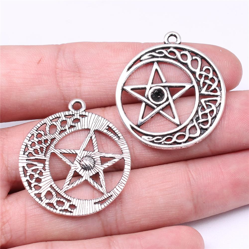 10pcs Charms Witch Star Pentagram Tibetan Bronze Silver Color Pendants Antique Jewelry Making DIY Handmade Craft Pendant