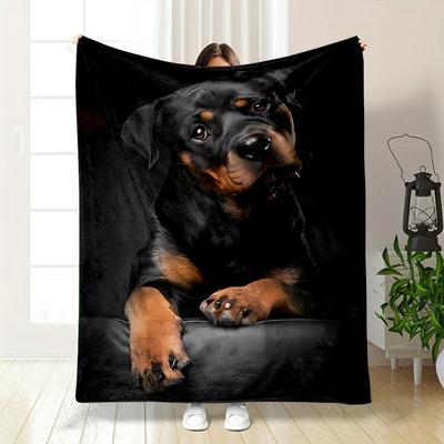 Zeitgenössische Digitaldruck Flanelldecke – Weich Vliesfaser Keine Knötchenbildung Ganzjährig Cartoon Rottweiler Hund Muster
