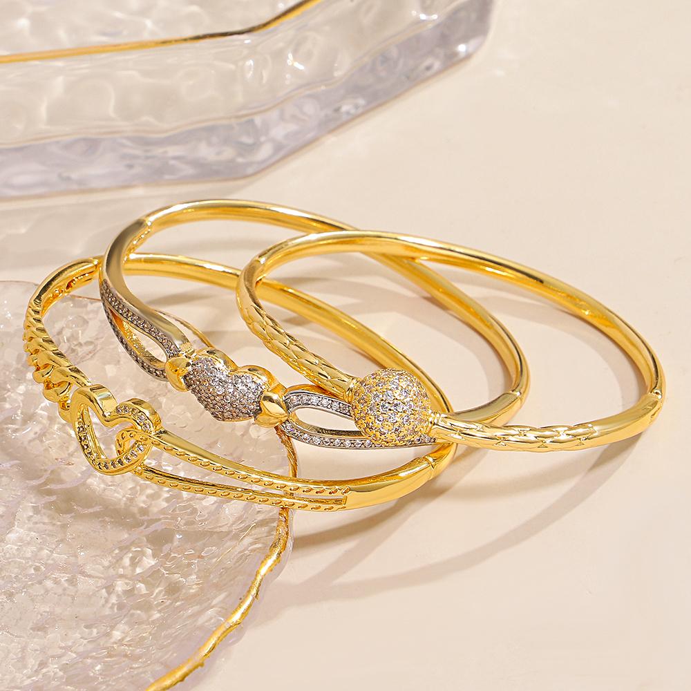 6 Styles Elegant Zircon Geometry Charm Bracelet for Women Trendy Smooth Surface Gold Color Plated Spring Bangle Luxury Jewelry