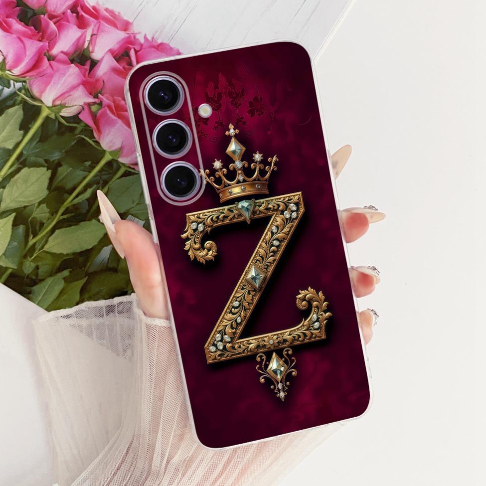 Pouzdro Pro Samsung S24 Kryt Průhledné Luxusní Koruna Písmena A-Z 2D Plochý Vzor Měkké Pouzdro Pro Samsung Galaxy S24 SM-S921B