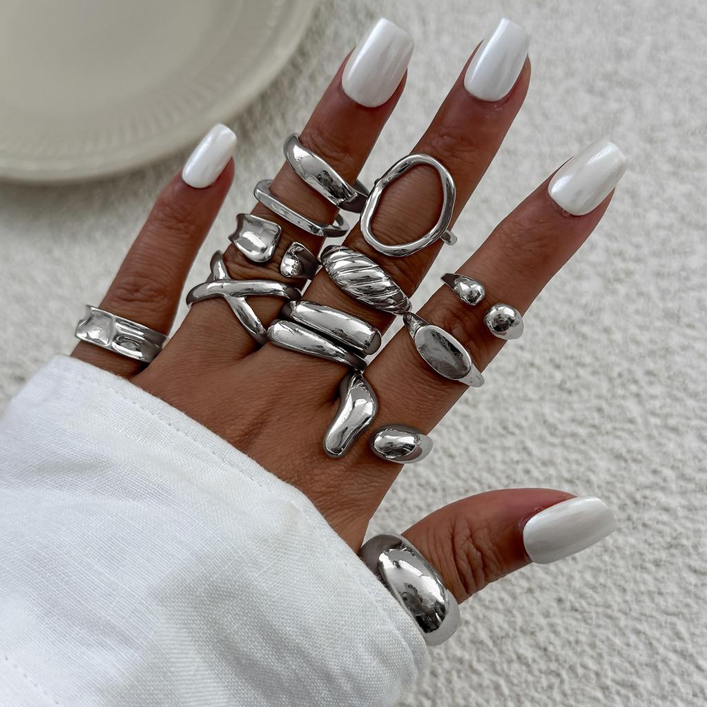 Irregular Exaggerated Punk Retro Ring Set Boho Hollow Out Jewelry Gifts Accessories for Woman Girl Geometric Metal Opening Rings Gold Silver Color