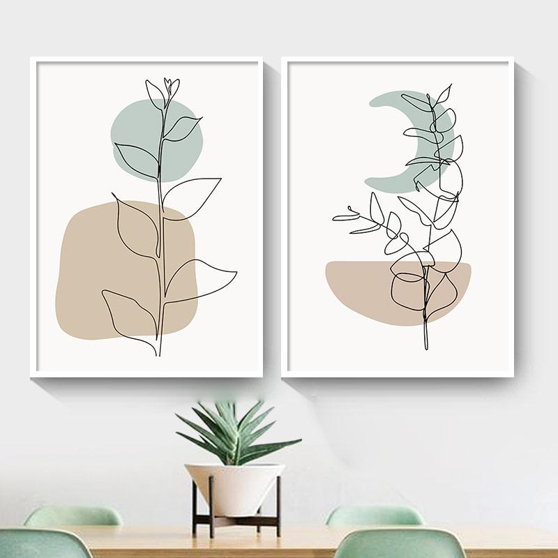 Abstract Leaf Human Face Curve Block Color Cactus Line Poster Nordic Wall Art Canvas Painting Print Pictures Living Room Decor