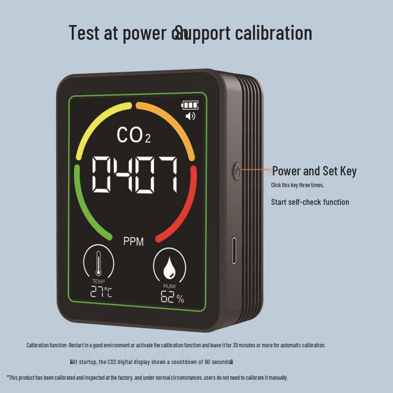 3-in-1 CO2, Temperature, and Humidity Detector with 2.8" LCD and LPG Infrared Sensor.
