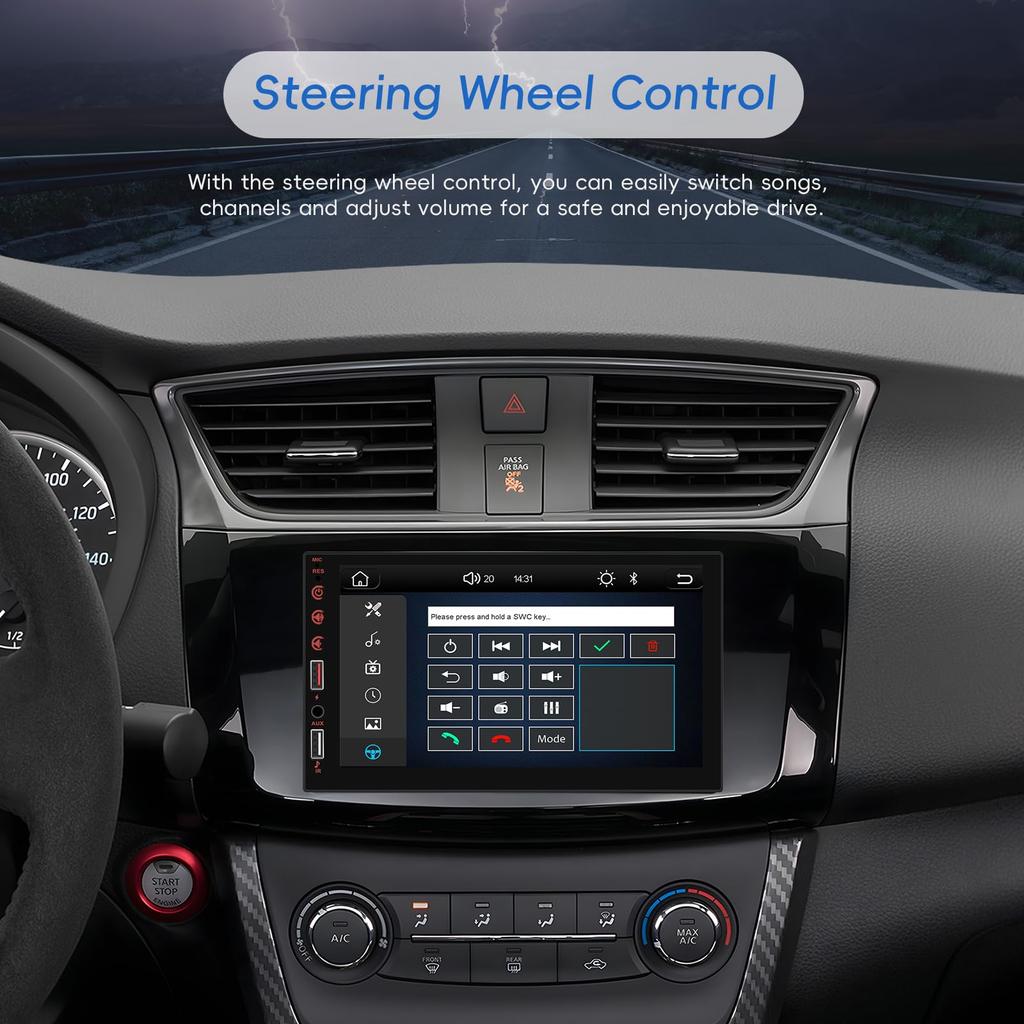 Double Din Wireless Carplay Android Auto Car Stereo, 7" IPS Touch Screen Car Audio