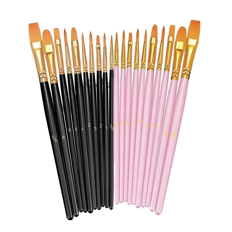 10-Piece Children's Paint Brush Set: Blue Handle Nylon Brushes for Acrylic, Watercolor, and Oil Painting