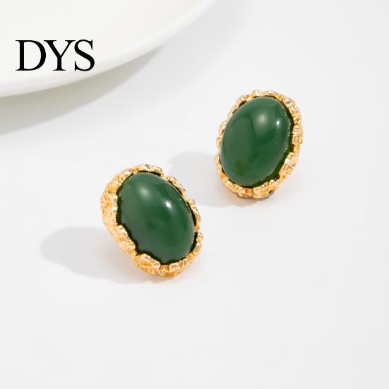 Boho Chic Fashion Earrings 1 Pair Vintage Oval Stud for Women, Retro Statement Commuter Accessories Office Gemstone Earrings, Gold Frame Chunky Stone