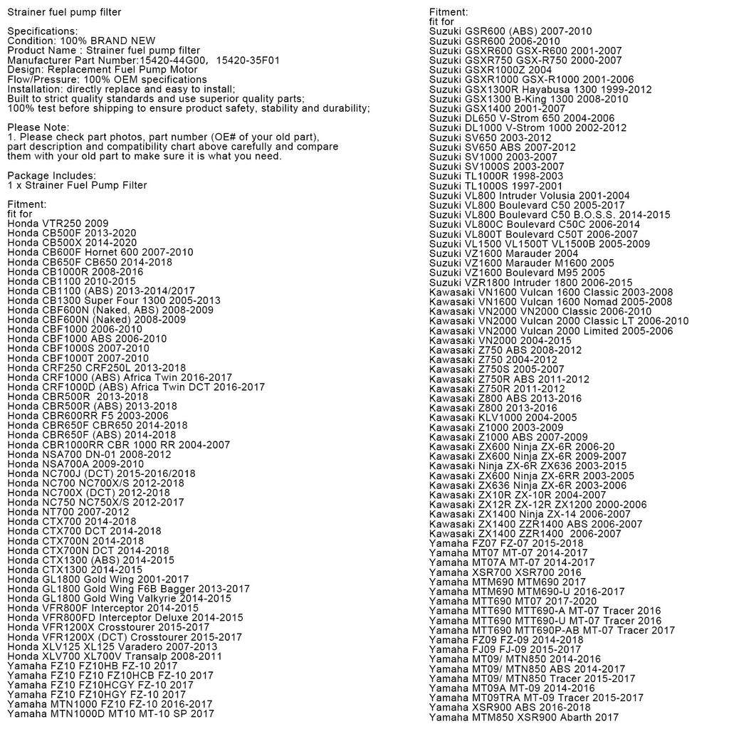 Sieb Kraftstoffpumpenfilter für Suzuki GSXR600 GSXR750 GSXR1000 #15420-44G00