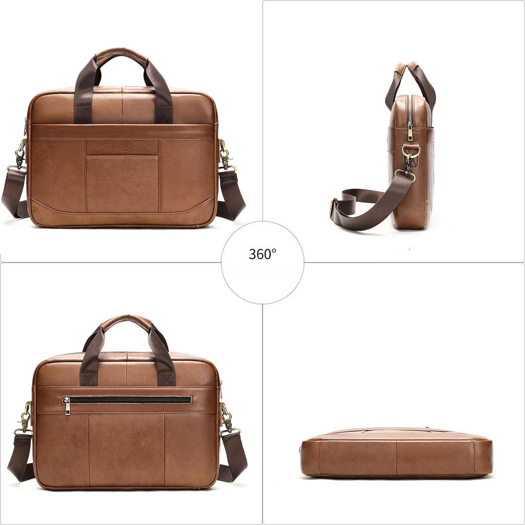 Men's Handbag 100% Genuine Leather Business Briefcase Large Capacity Cowhide Shoulder Crossbody Bag 14 Inch Laptop Bag