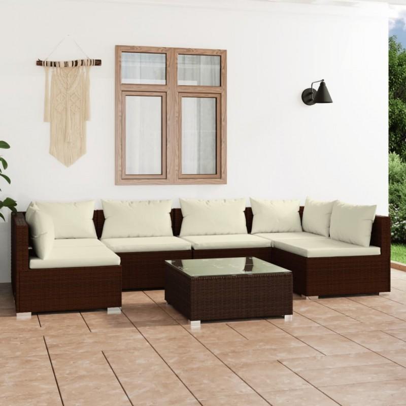 Día y Noche - Día y Noche Set muebles de jardín 7 piezas y cojines ratán sintético marrón