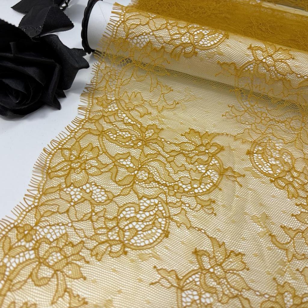 2.8m x 24cm French Chantilly Lace, Non-stretch Eyelash Mesh Lace Fabric for Sewing, Bra, Underwear, Lingerie, Dress, Garment, Crafting