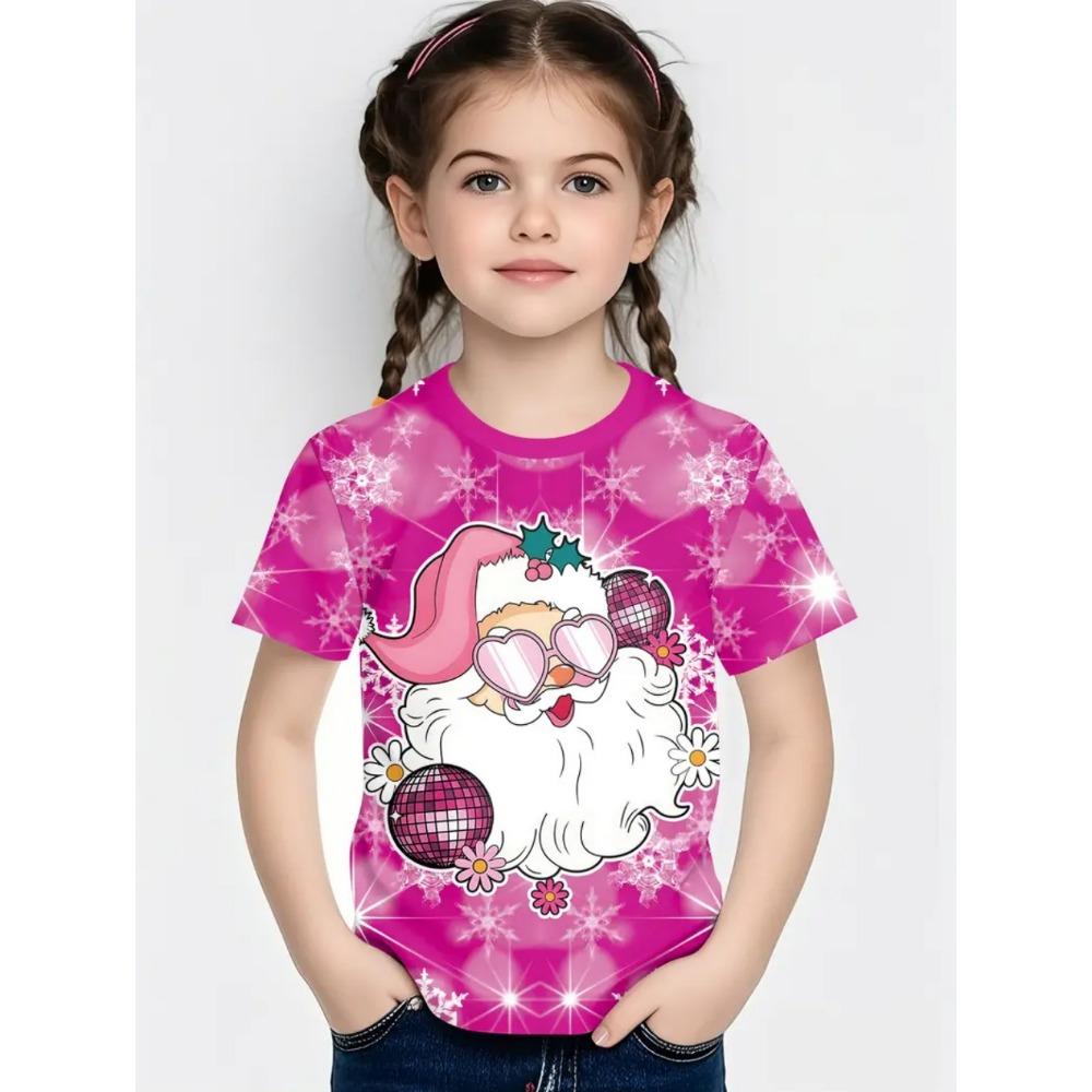 Cute Santa Claus Children's T-Shirt Christmas 3D Print Girl Short Sleeve T-Shirt Holiday Boys Clothes O-Neck Tees Tops Clothing