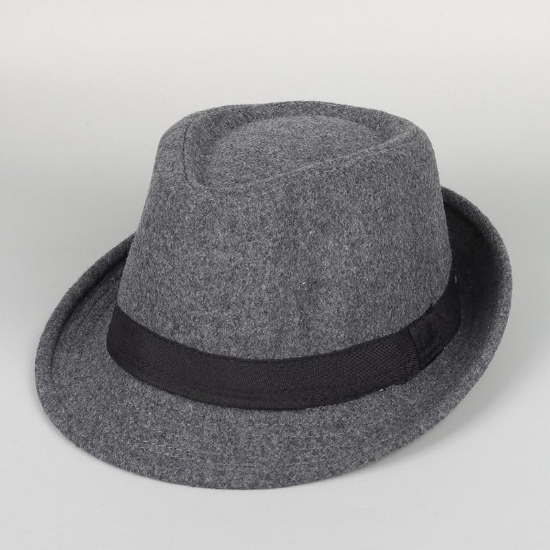 Klassieke Zwarte Fedora Hoed Mannen Herfst Casual Winter Korte Mouw Gentleman Vilt Jazz Cap Zwarte Heren Tophoed Fedoras About 56-58cm grijze kleur