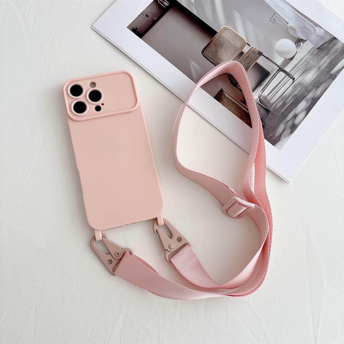 

Lanyard Crossbody Strap Candy Color Silicone Soft TPU Phone Case for IPhone 16 15 13 14 Pro Max 12 11 Camera Protection Cover iPhone 15 розовый
