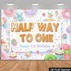 2D Half Way To One Birthday Backdrop, Sweet Candy Donut Photo Background