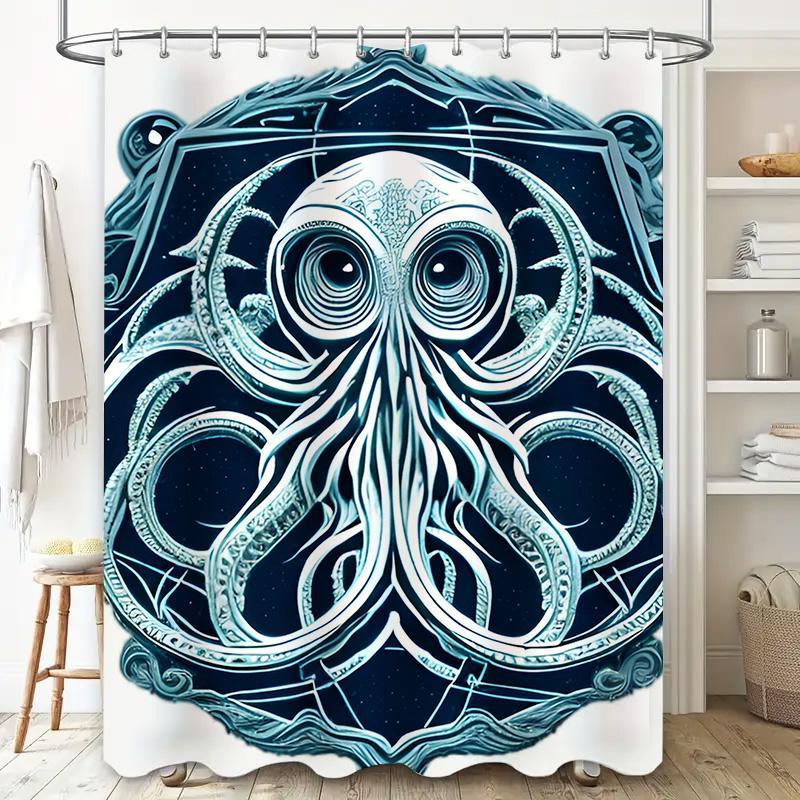 Exquisite Blue Octopus Art Shower Curtain - Intricate Sea Creature Design For A Unique, Waterproof Bathroom Dcor