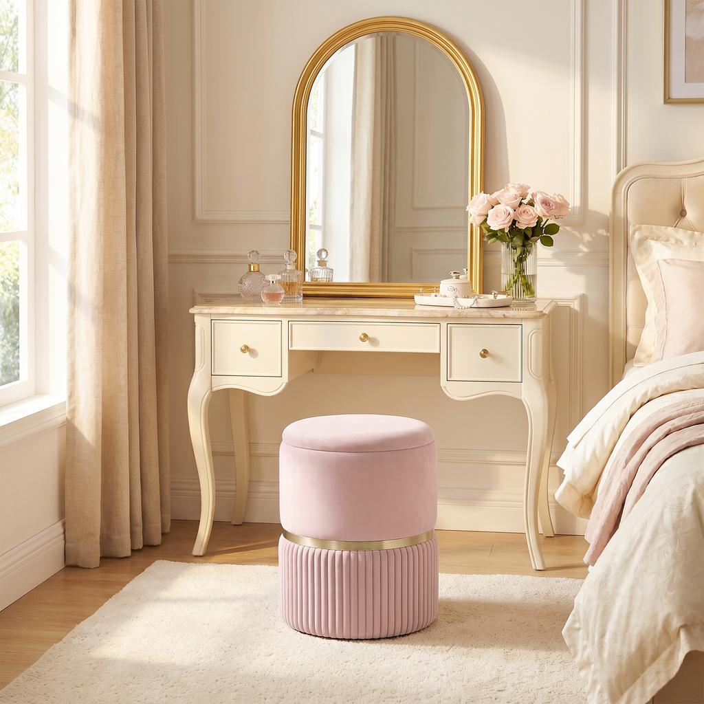 Pouf Ottoman Footrest Storage Box In Corduroy Velvet 36 X 36 X 44 Cm For Living Room Bedroom Pink