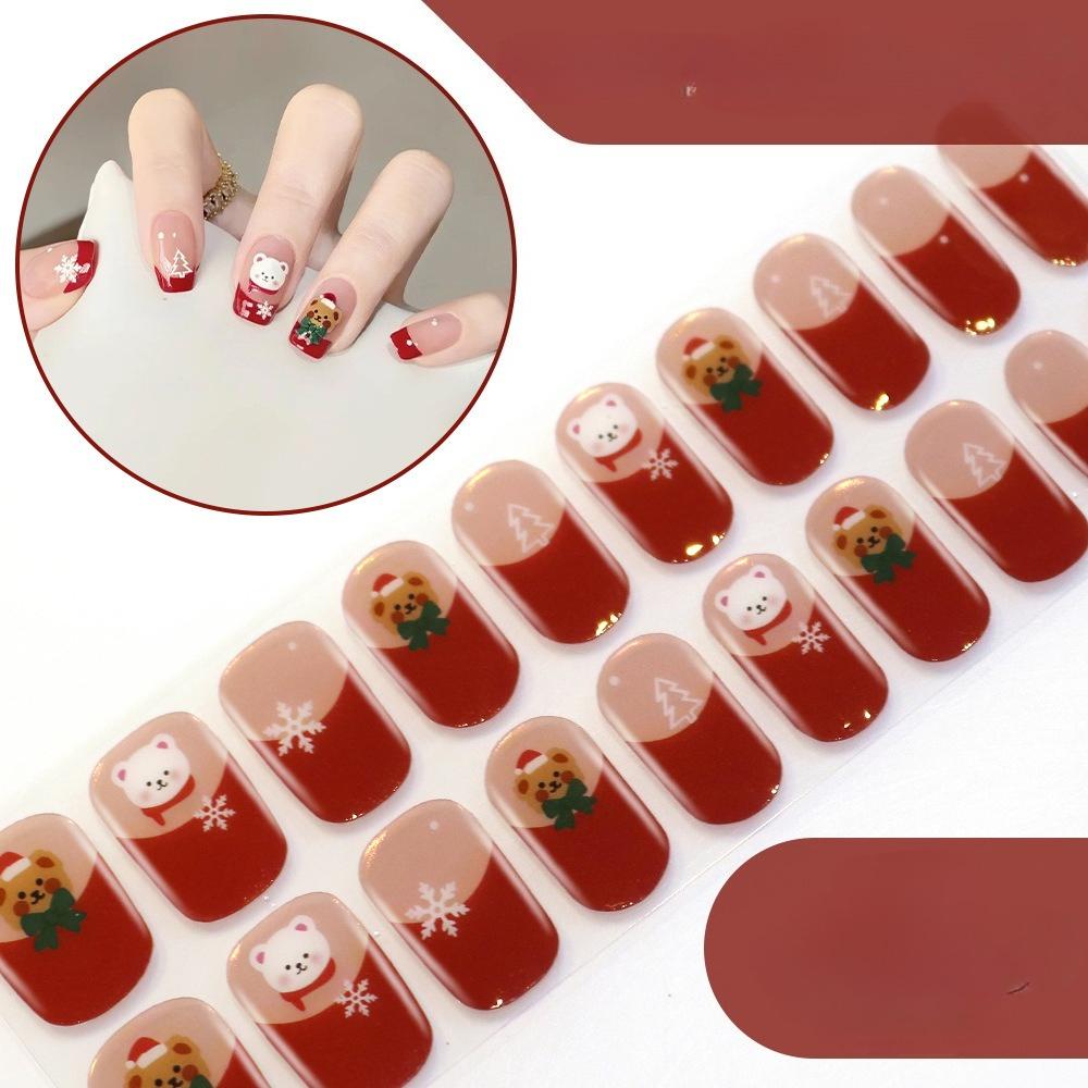 20 Pcs Halloween Christmas UV Semi Cured Gel Nail Stickers Self Adhesive Long Lasting Popular Nail Art Wraps