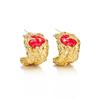 18K Gold Red Enamel Heart C-Shaped Earrings: Irregular Pleated Design, Chic and Fashionable Jewelry for Women