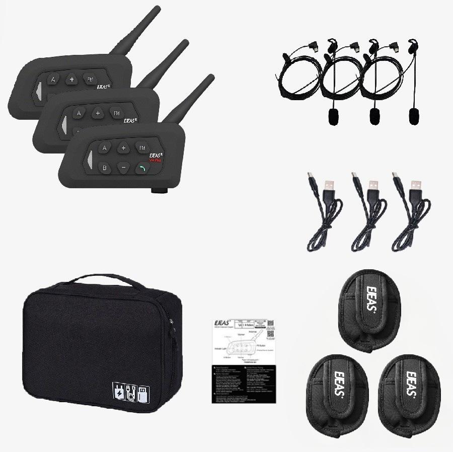 Xinowy V4c PRO Football Referee 4-Person Walkie-Talkie Set: In-Ear Left Ear, 3 Units + Bag